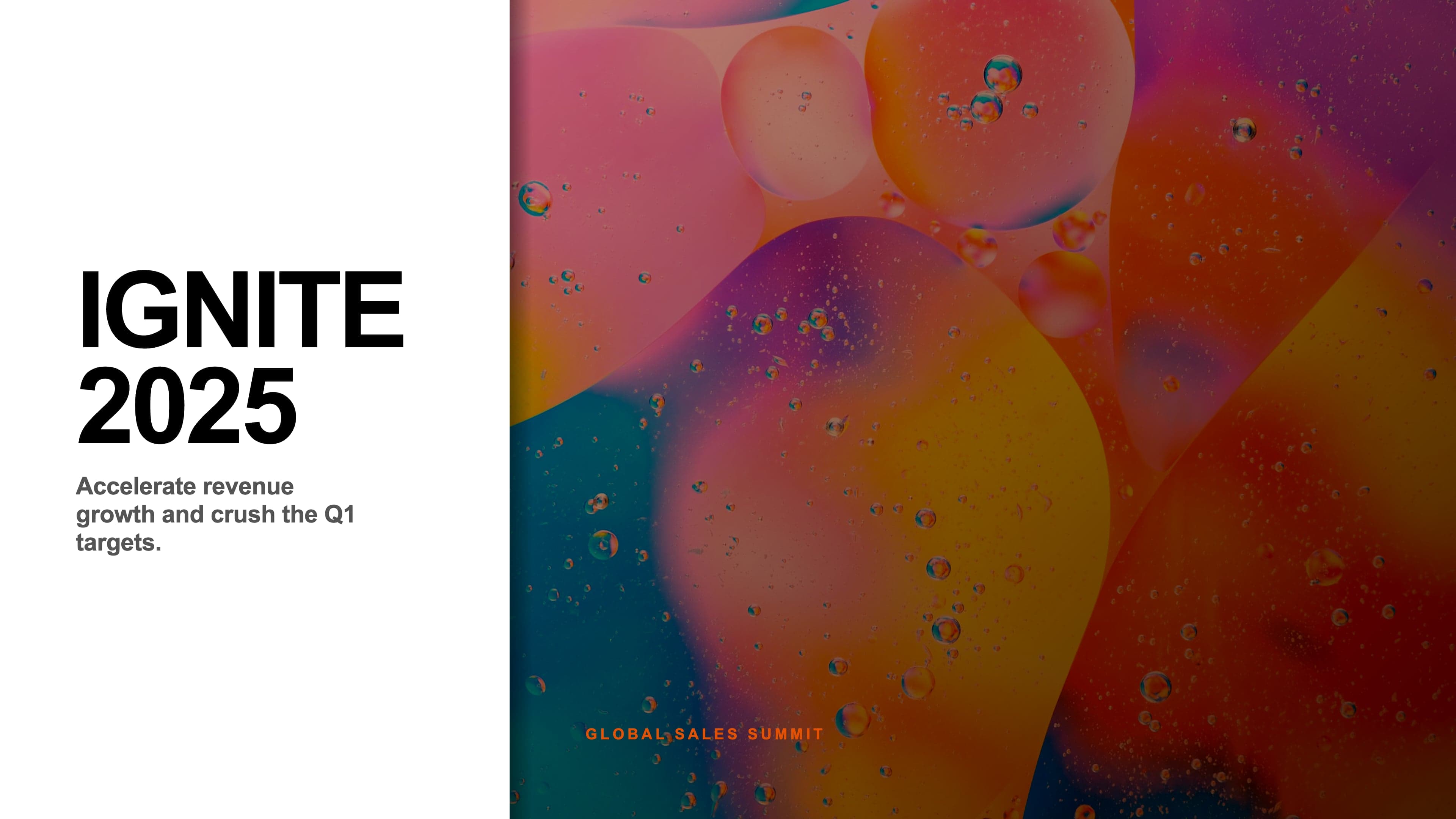 Sales kickoff opening slide - high energy contrast design - Sales Kickoff Energy style template